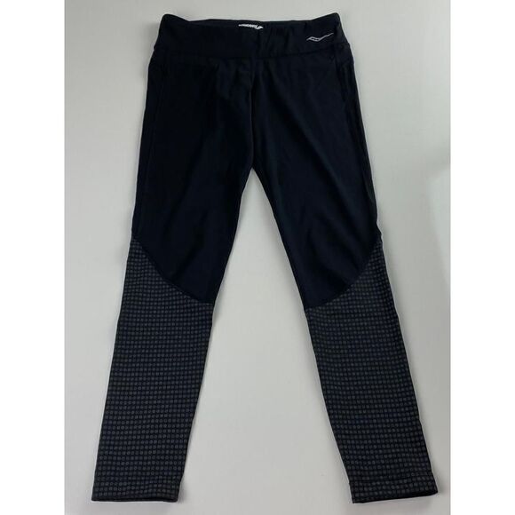 Saucony Running Tight Leggings Womens Small Black Polka Dot Bottom BJ0453 - Picture 1 of 6